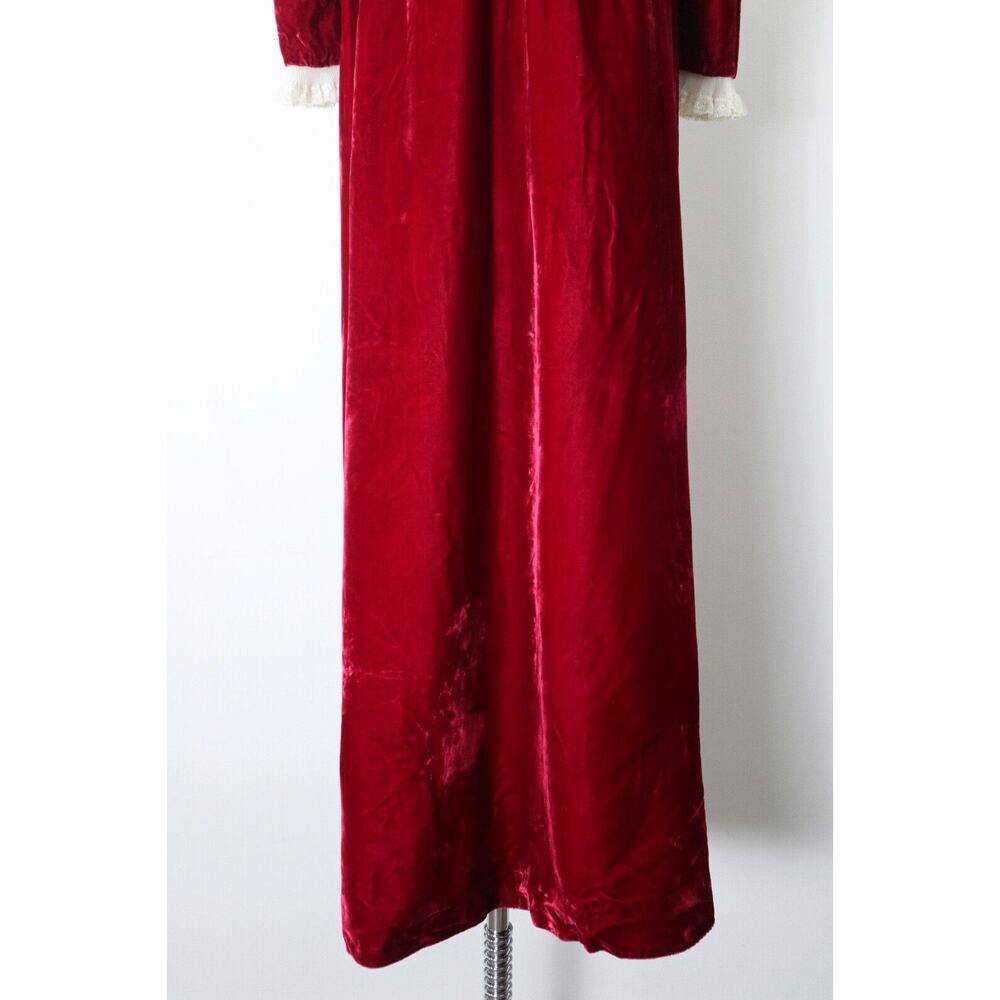 Vintage 1960s Emma Domb Victorian Revival Velvet Maxi Dress Red Lace Ruffle - Picture 8 of 12